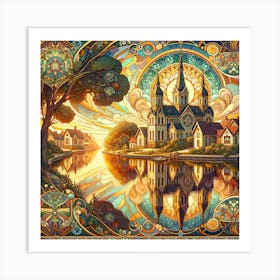 Golden Reverie, An Art Nouveau Vision of Serenity Art Print