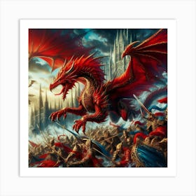Red Dragon Battle 1 Art Print