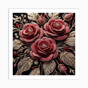 Roses embroidered with beads Art Print