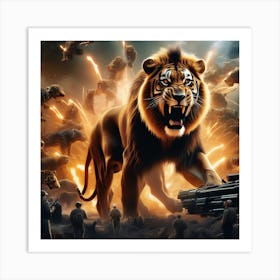 Ligers Engage In A Thrilling Scene Reminiscent Of A Cinematic Spielberg Epic Enca Art Print