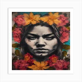 Woman With Flowers On Her Head Art Print