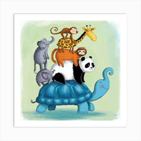 Animals On A Turtle Art Print