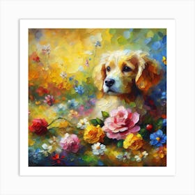 Golden Retriever In Flowers Art Print