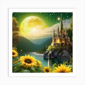 Castle And Sunflowers Art Print