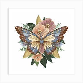 Butterfly With Flowers 2 Art Print