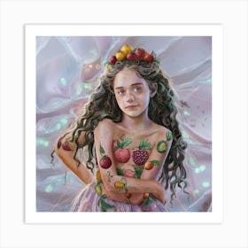 Girl With Fruit On Her Body Art Print