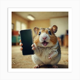 Hamster Holding Cell Phone Art Print