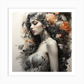 Woman With Flowers Art Print