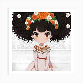 Asian Girl With Flowers Art Print