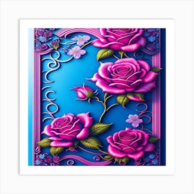 Roses On Blue Background Art Print