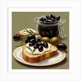 Olives And Bread Art Print