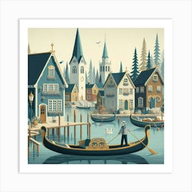 Scandinavian style, Gondola and gondolier 3 Art Print