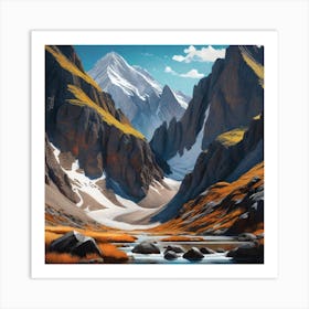 Hyperrealistic Mountain Scene Digital Painting Art Print