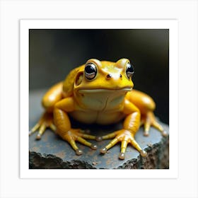 A Charming Golden Toad Perched On A Rock 2 Art Print