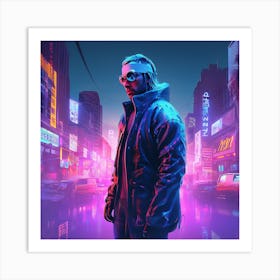 Man In A Neon City Art Print