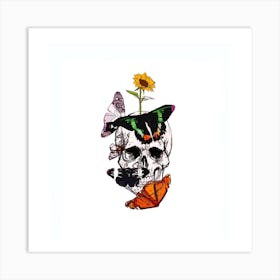 Flower Skull Square Art Print