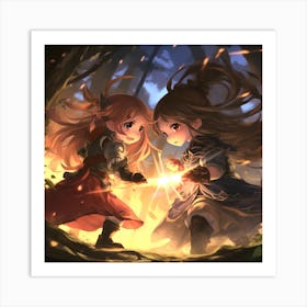 Two Anime Girls In The Forest Art Print