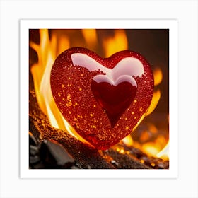 Hot Love Glowing Glas Heart In Fire Art Print