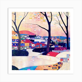 Quaint Village in Winter Art Print