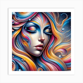 Colorful Woman With Colorful Hair Art Print