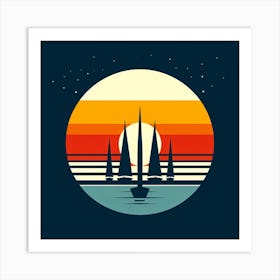 Sailboats At Sunset 4 Art Print