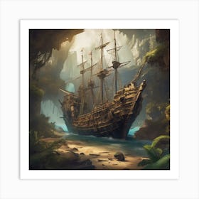 Pirate Ship In The Cave 1 Art Print