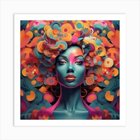 Abstract Portrait Of A Woman With Colorful Hair Art Print