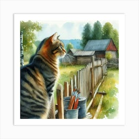 Cat On A Fence 1 Art Print