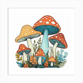 Mushrooms In The Forest 1 Art Print