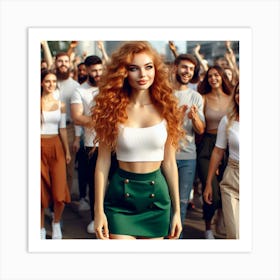 Young Woman With Red Hair And Green Skirt Art Print