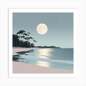 Full Moon On The Beach Art Print