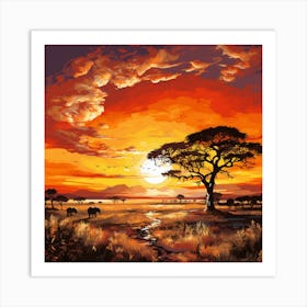 Sunset In The Savannah 1 Art Print