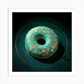 Firefly Turquoise, Donut, Floral, Patterns, Gold, Trim, Cinematic, Lighting, Low Angle, High Resolut (10) Art Print