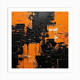 Hand Painted Abstract Black And Orange Art Print