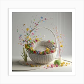 Basket With Flowers Art Print