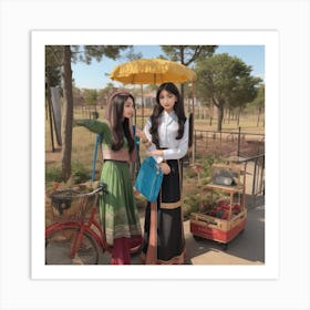 Two Women With Umbrellas Art Print