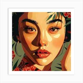 Asian Girl With Flowers 1 Art Print