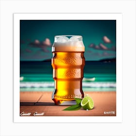 Glass Of Beer On The Beach Art Print