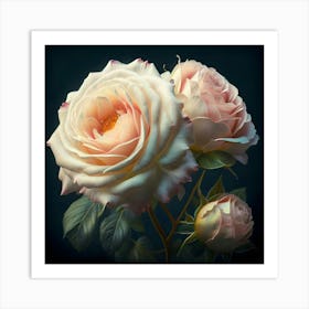 Illuminating A Delicate Pink And White Roses Bouque Art Print