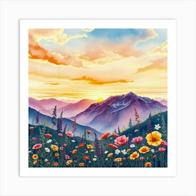 Landscape With Flowers Art Print