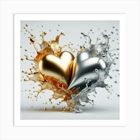 Gold And Silver Hearts Art Print