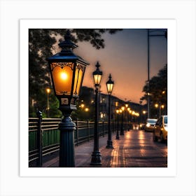 Street Lamp At Dusk Art Print