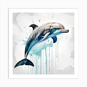 Dolphin Painting Watercolor Dripping Art Print