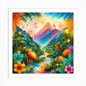 Tropical Jungle Landscape Art Print