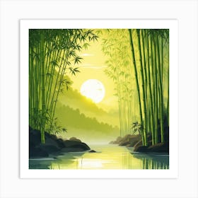 A Stream In A Bamboo Forest At Sun Rise Square Composition 408 Art Print