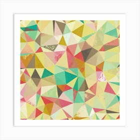 Abstract Triangles and Shards in Green and Pink Art Print