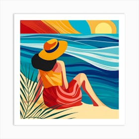 Woman Enjoying The Sun At The Beach 12 Art Print