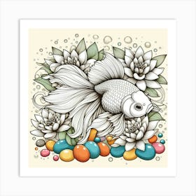 Line Art gold fish 1 Art Print