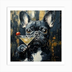 Frenchie With Martini 1 Art Print