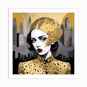 Golden Woman In The Big City Art Print